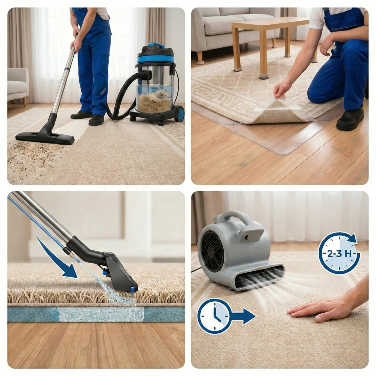 Proceso del servicio de Limpieza de alfombras a domicilio en Barcelona